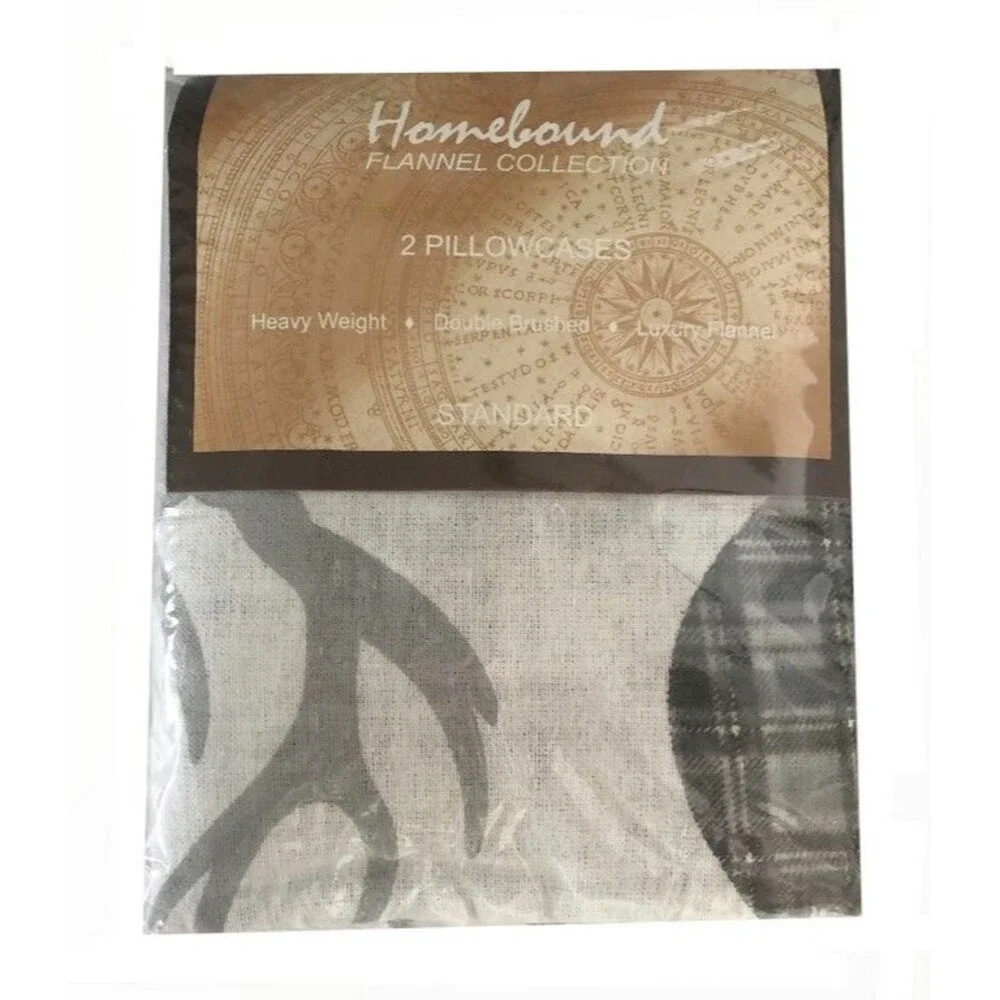 Luxury Double Brushed Flannel Standard Pillowcases Reindeer Deer Head Set of 2